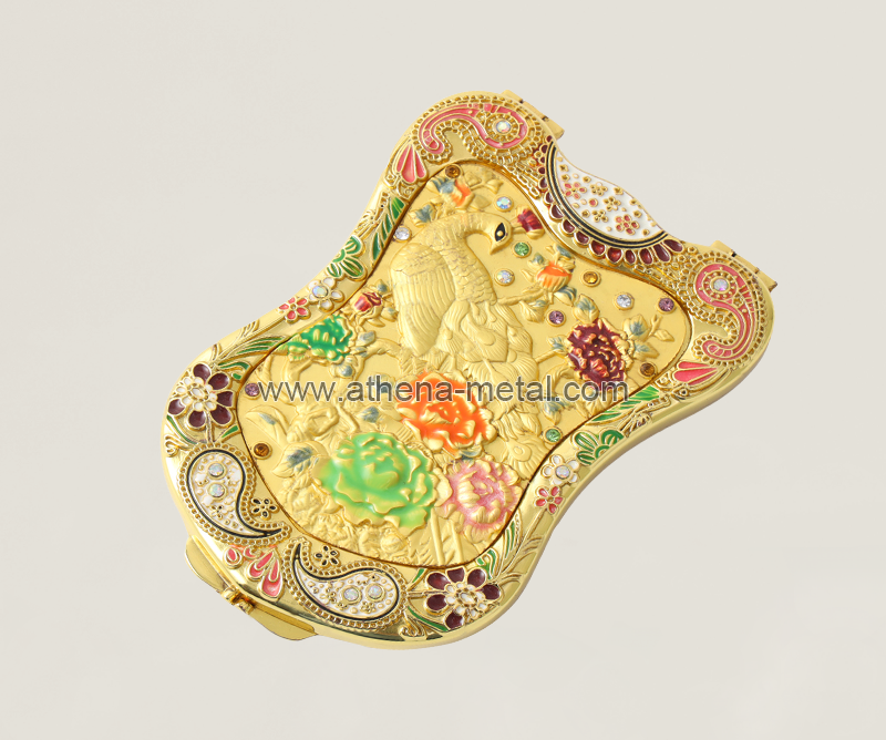 Peacock folding makeup mirror