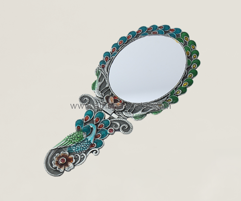 Peacock retro handle mirror