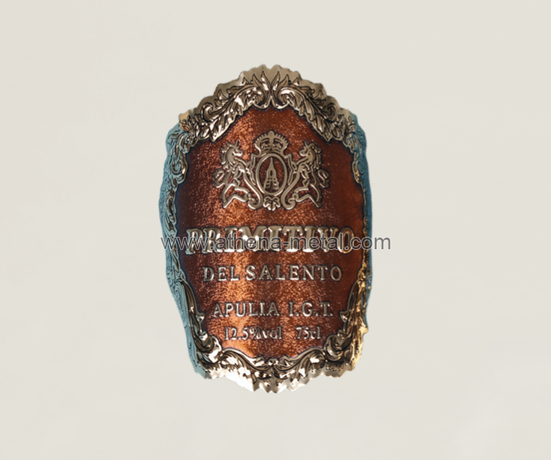 Shield-shaped wine label nameplate