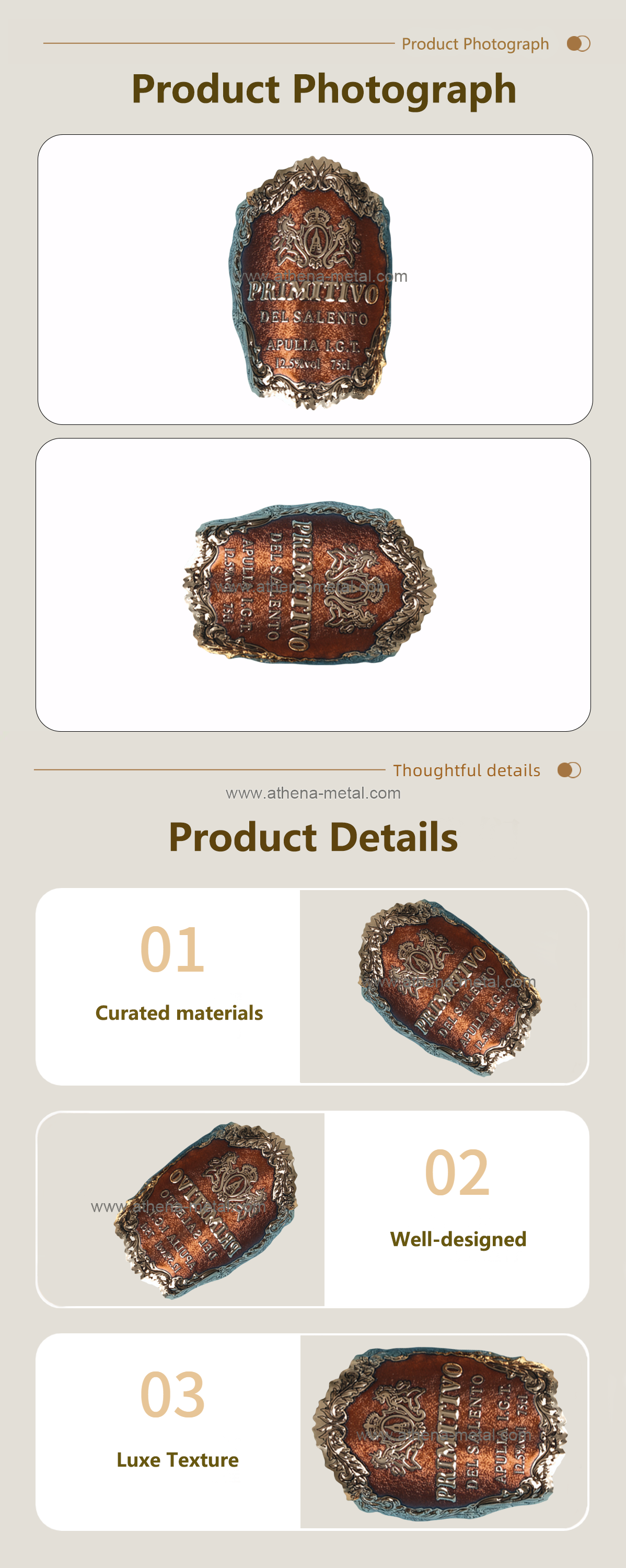 Shield-shaped wine label nameplate