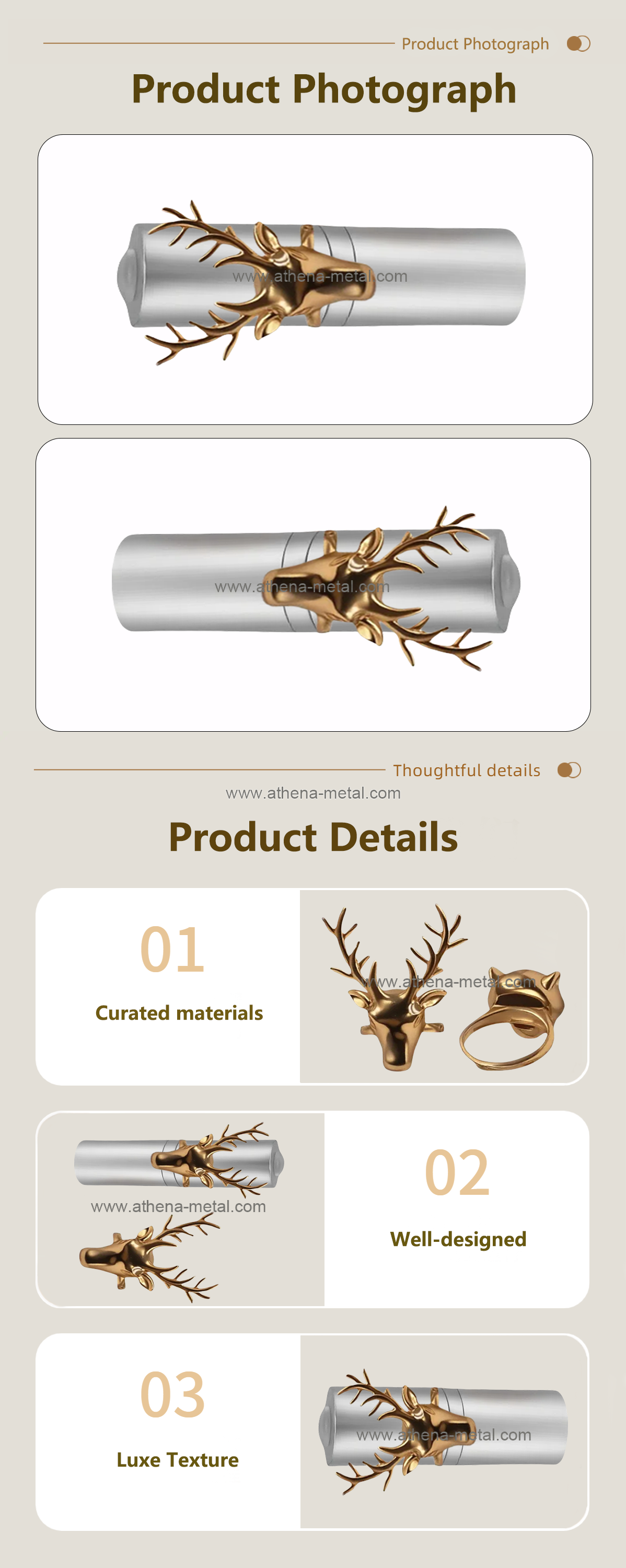 Golden deer head ring lipstick decoration
